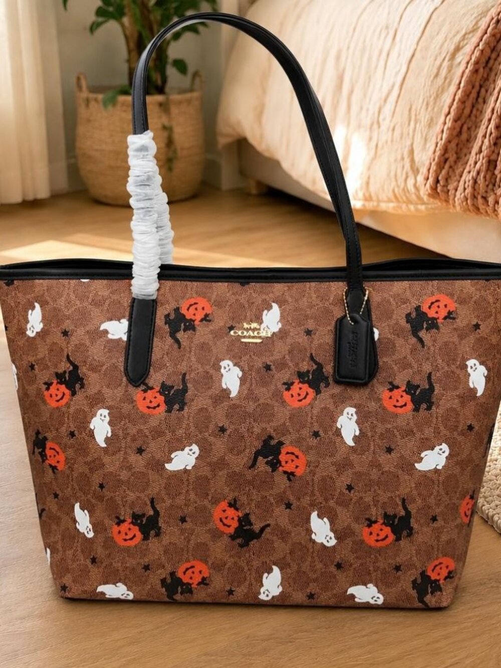 COACH City Tote in Signature Canvas Halloween Horse & Carriage